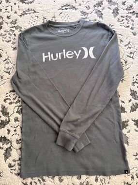 Hurley Men's Long Sleeve Waffle Crew - Charcoal Gray with White Logo